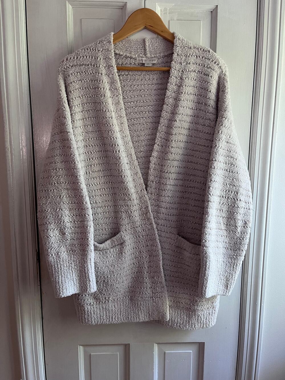 Barefoot Dreams CozyChic Ribbed Shawl Cardigan Cream White Open Duster M